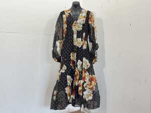 Veronika Maine Spot Floral Linen Silk Midi Dress, size 10