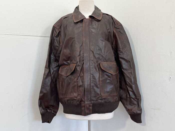 Urban Leather Jackets Aviator A2 Distressed Bomber Jacket in Brown, size 2XL