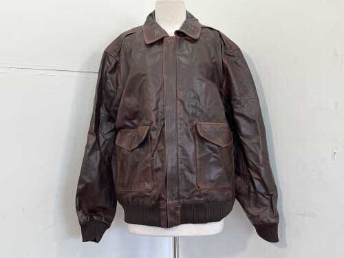 Urban Leather Jackets Aviator A2 Distressed Bomber Jacket in Brown, size 2XL