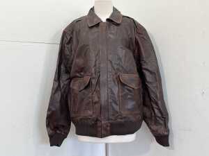 Urban Leather Jackets Aviator A2 Distressed Bomber Jacket in Brown, size 2XL