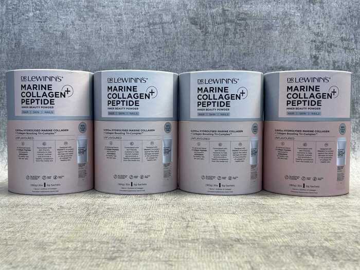 Four packs of Dr. Lewinn's Marine Collagen Peptide powder