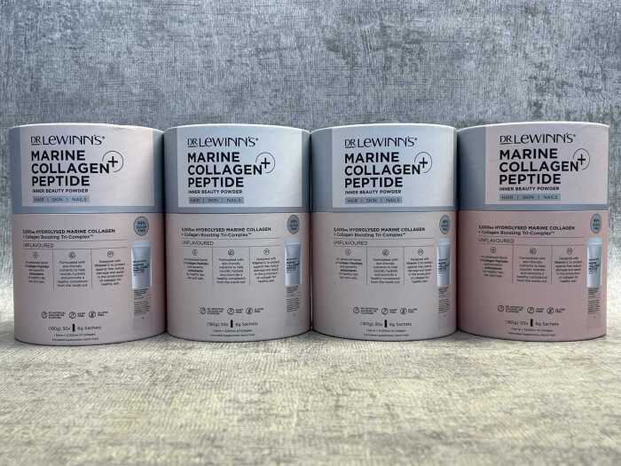Four packs of Dr. Lewinn's Marine Collagen Peptide powder
