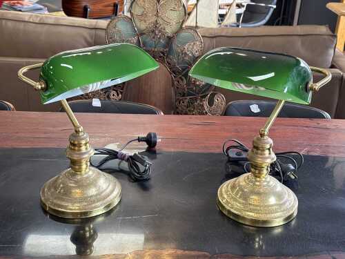 Pair of reproduction bankers lamps
