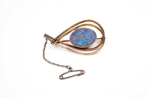 A vintage opal double brooch in 9 carat yellow gold