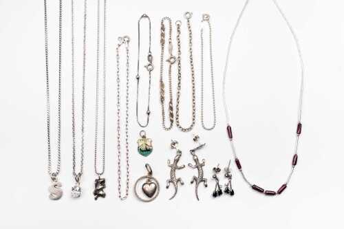 Collection of jewellery in sterling silver
