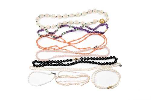 Collection of gemstone necklaces and one bracelet