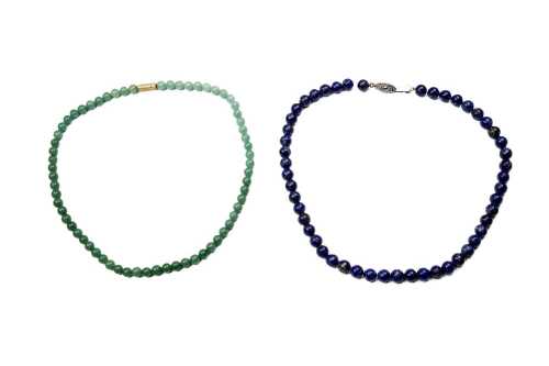 A strand of lapis lazuli and Jade beads.