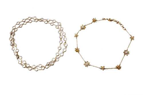 Two Swarovski crystal necklaces in gold tone metal