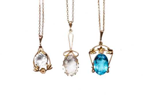 Three vintage paste rolled gold/lined necklaces