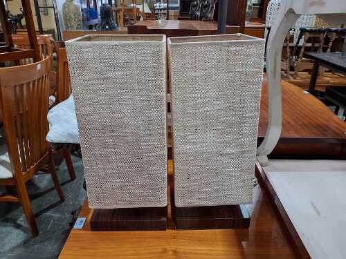 Pair of contemporary timber and hessian table lamps