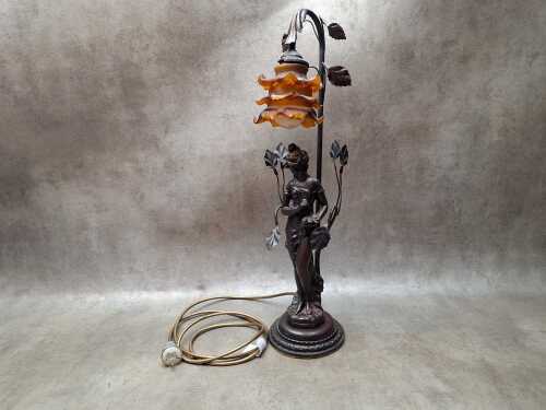 Art Nouveau Style figure Lamp with petal glass shade