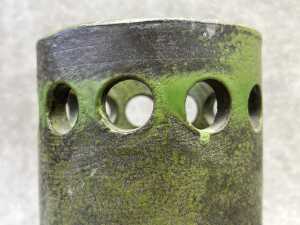 A Bitossi mid-century Estruscan decor ceramic cylinder vase in mottled green. - 2