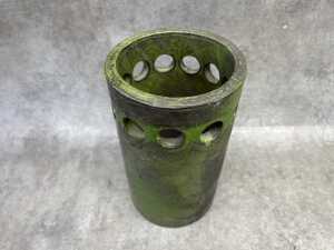 A Bitossi mid-century Estruscan decor ceramic cylinder vase in mottled green. - 3