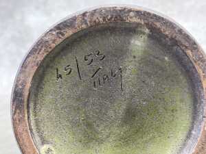 A Bitossi mid-century Estruscan decor ceramic cylinder vase in mottled green. - 4