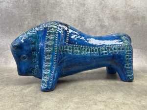 An Aldo Londi Bitossi Rimini Blue ceramic bull