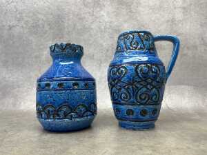 Two Italian mid-century ceramic vases in blue and black designs.