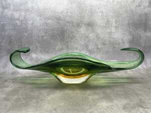 A Murano sommerso organic shaped art glass table centerpiece bowl in green and gold