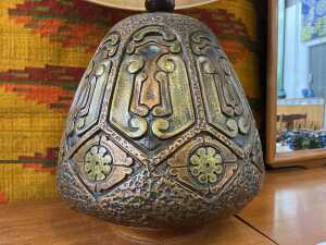 A large Brutalist metallic glazed ceramic table lamp - 2