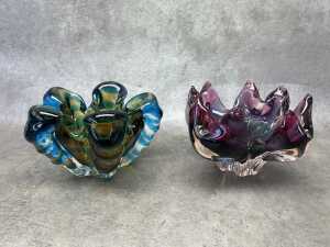 Two Mid-century art glass bowls