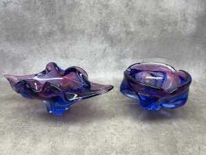 Two mid century art glass dishes