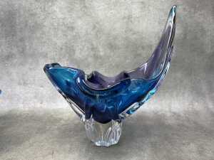 Two Mid-century art glass bowls in blue and purple - 3