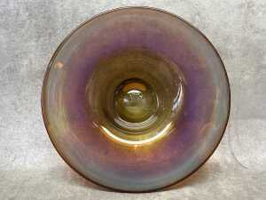 An iridescent glass bowl
