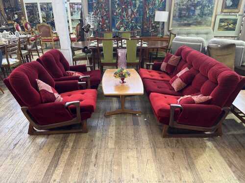 Mid century sleigh base 3 piece lounge suite