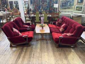 Mid century sleigh base 3 piece lounge suite
