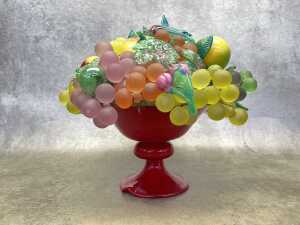 Murano glass fruit basket including cherries, grapes, nectarines, etc.