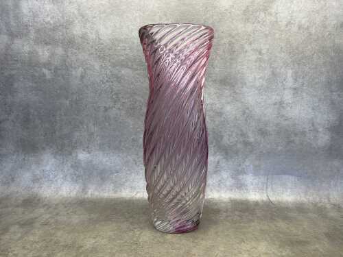 A vintage twist form pink art glass vase