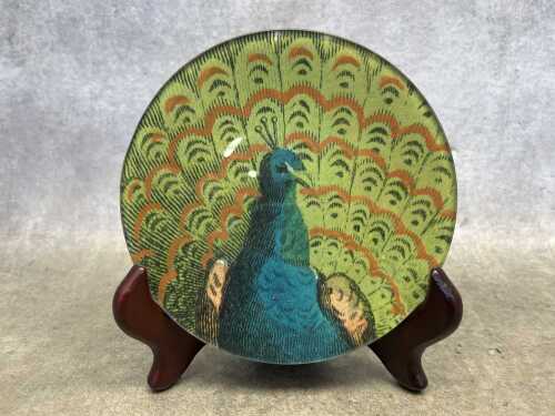 John Derian, Coy Peacock. Handblown glass plate.