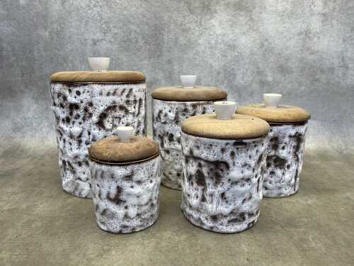 Set of five mid-century kitchen canisters
