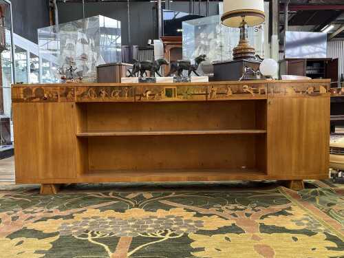 Mj&ouml;lby Intarsia, Swedish Modern 'Arabian Nights' low bookcase/sideboard, 1930s/40s