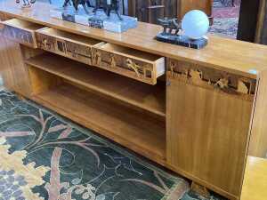 Mj&ouml;lby Intarsia, Swedish Modern 'Arabian Nights' low bookcase/sideboard, 1930s/40s - 4