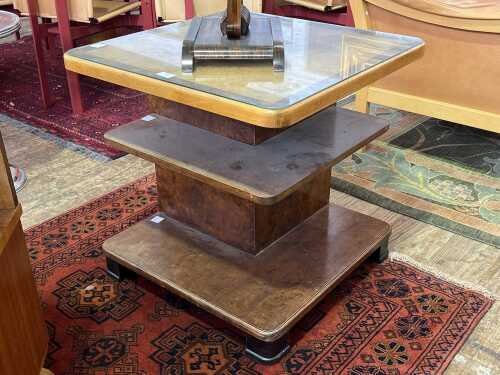 Swedish Art Deco figured birch and palisander low magazine/drinks cabinet, 1930s