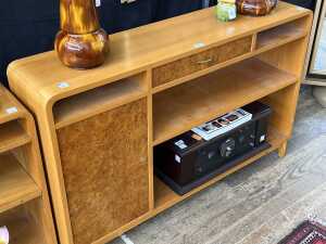 Scandinavian Art Deco ash and burr maple low bookshelf/cabinet, 1940s - 2