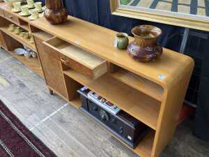 Scandinavian Art Deco ash and burr maple low bookshelf/cabinet, 1940s - 3