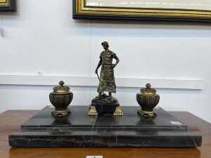 Large antique inkwell with cast figure after Victor Heinrich Seifert
