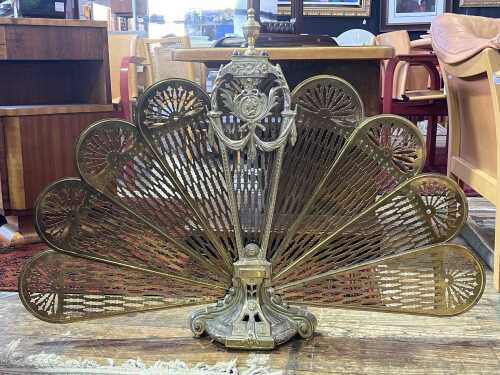 Vintage Neoclassical style brass peacock folding fire screen