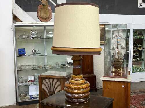 Mid-Century brown drip glaze pottery lamp