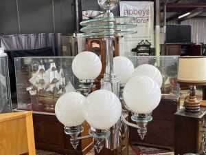 Art Deco chrome six-arm pendant light - 2