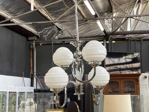 Art Deco chrome four-arm pendant light