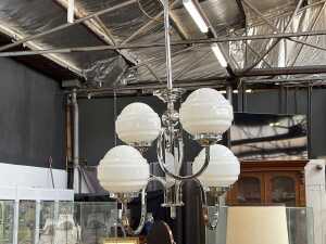Art Deco chrome four-arm pendant light