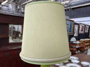 Mid-century green and brown glazed ceramic table lamp with matching shade - 3