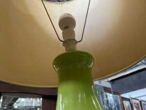 Mid-century green and brown glazed ceramic table lamp with matching shade - 4