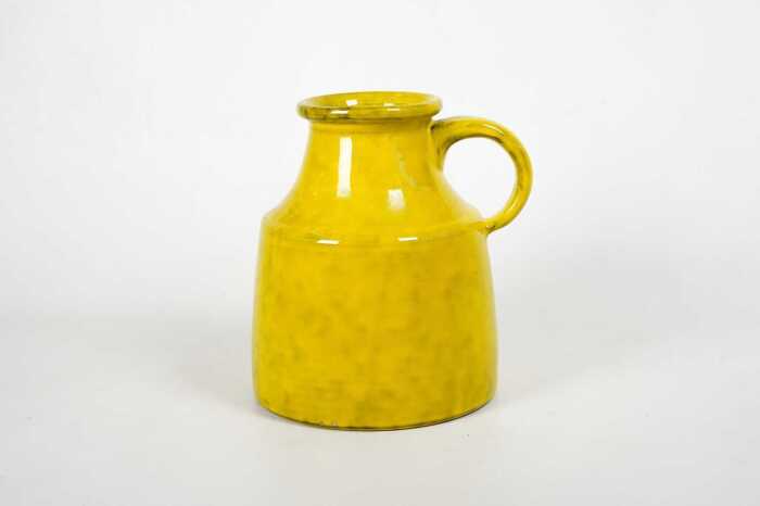mid-century Italian glazed mottled lemon ceramic jug