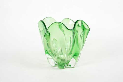 Mid-century Japanese green art glass vase