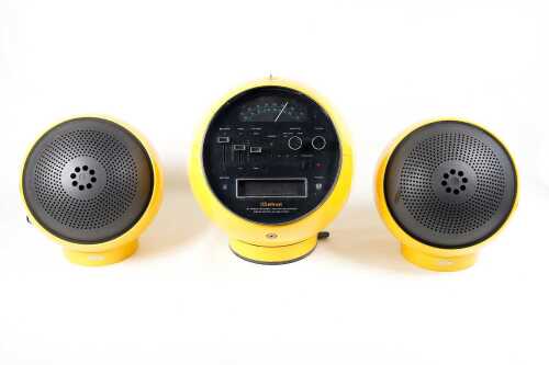 Vintage Weltron "Spaceball" stereo system in yellow