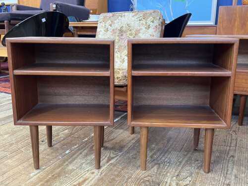 Pair of mid-century teak bedsides with matching bedhead