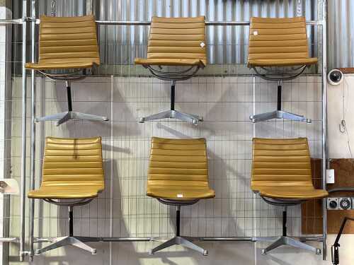 Set of six Charles and Ray Eames Herman Miller Aluminium group chairs